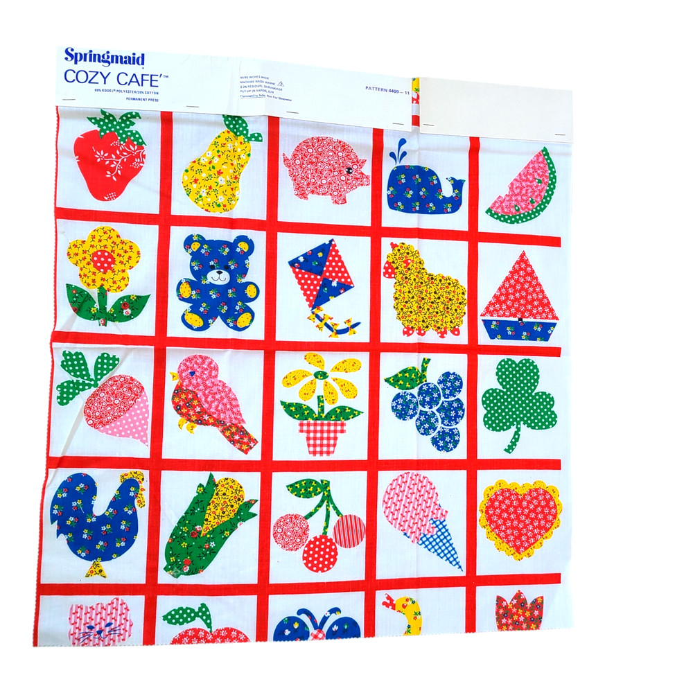 Vintage Springmaid Cozy Cafe Cheater Quilt Fabric Spring Mills 70s Retro 21×22″