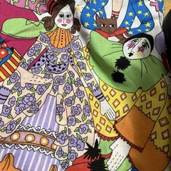 RARE! VTG Elinor Peace Bailey Print fabric Unique Dolls Clowns Ladies