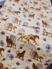 1.75 Yards Vintage Flannel Horses Native Symbols Brown Cream Xtra Soft