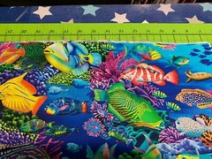 Fabric Fish Coral Canyon Ocean on Aqua Cotton KAUFMAN 1/4 Yd AQCD-199 0350