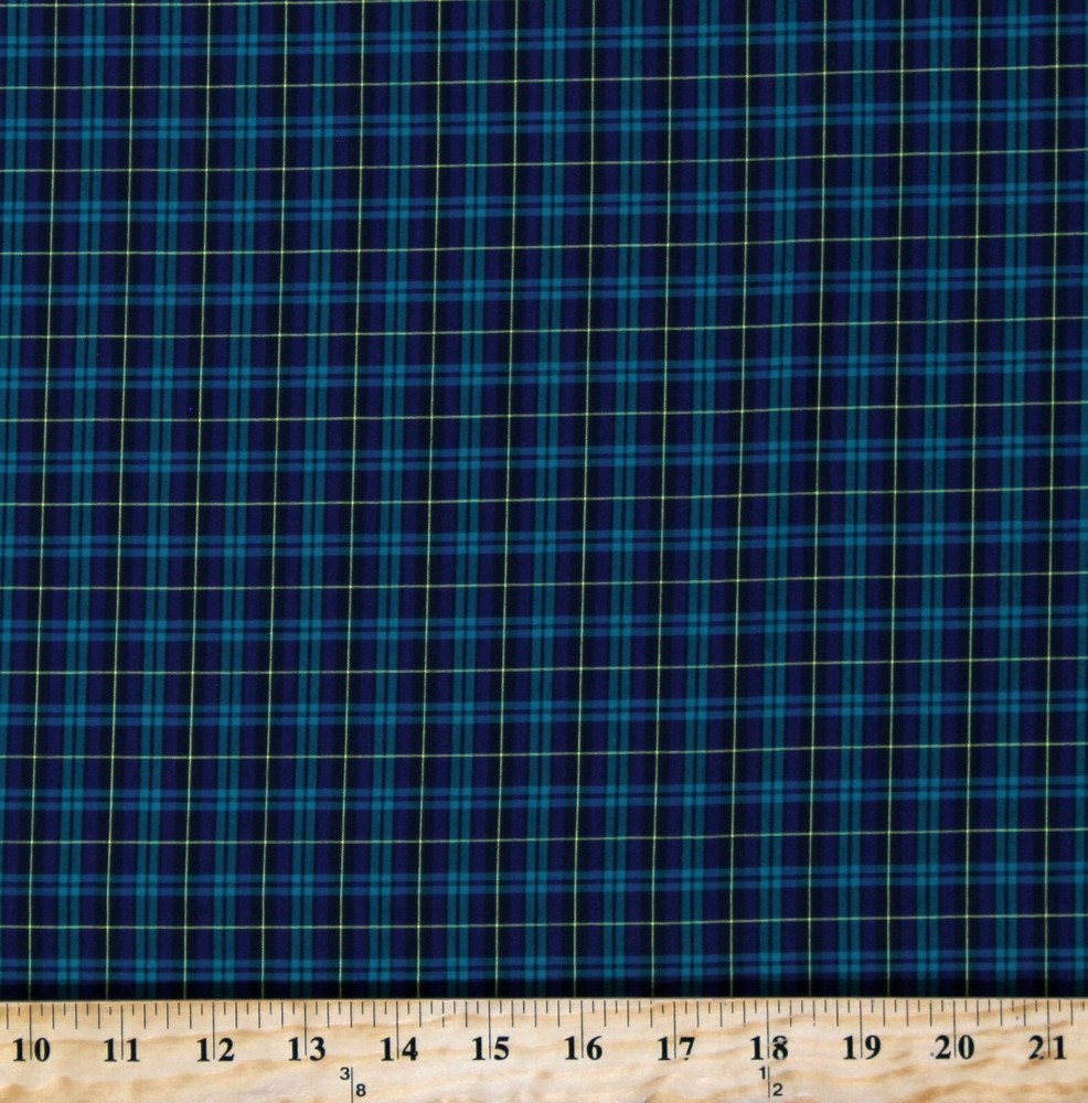 Cotton Sevenberry Classic Plaids Blue Green Yellow Fabric Print by Yard D144.04