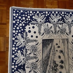 Fabric Panel Material Tropical Blue White Resort Floral Large 46 x 66 inches NEW