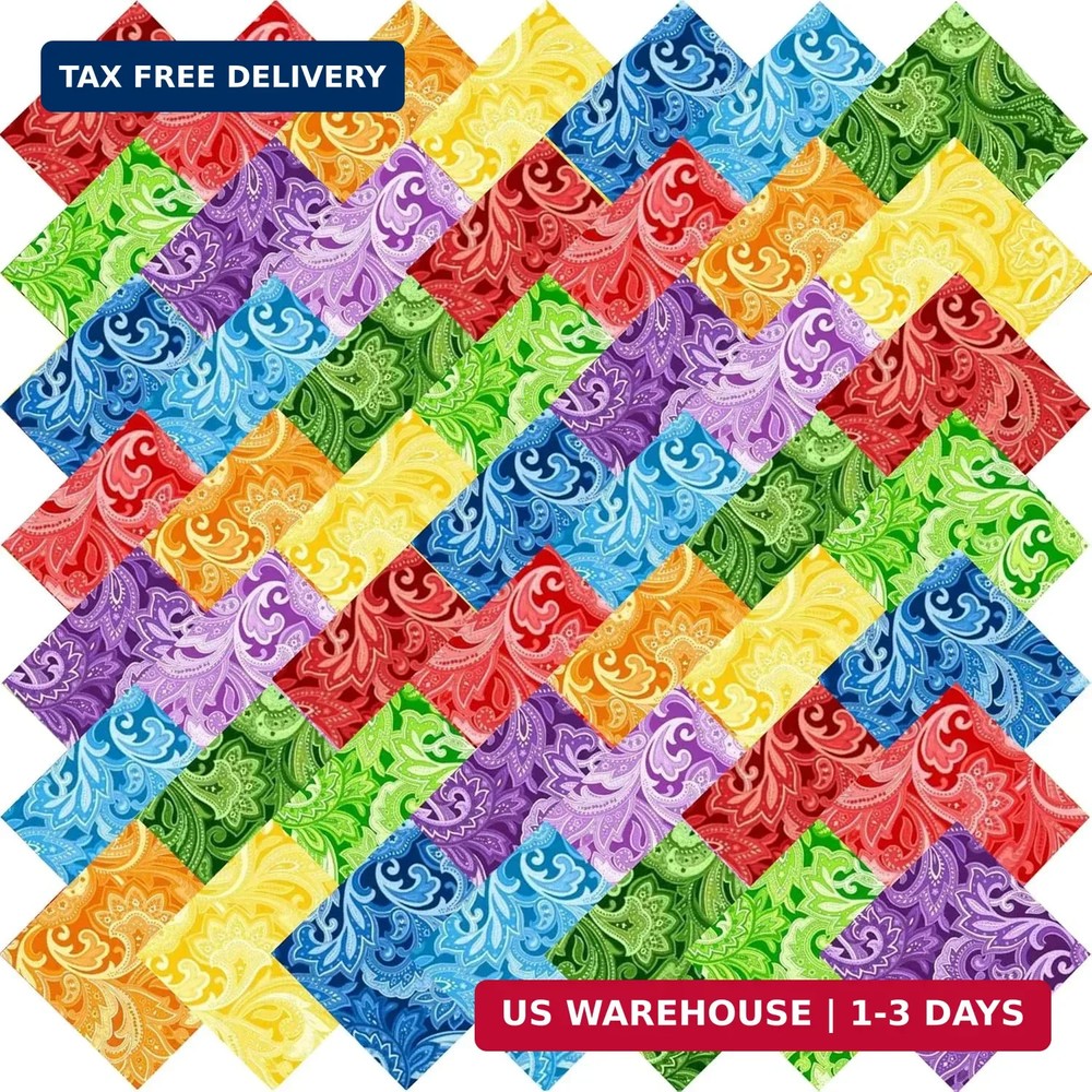 50pcs 10 x 10 inches Multicolor Cotton Fabric Bundle Squares for Quilting Sew…