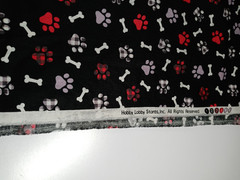 Hobby Lobby Fabrics Black Background Red/Gray Paws White Bones 2 Yards x 42″