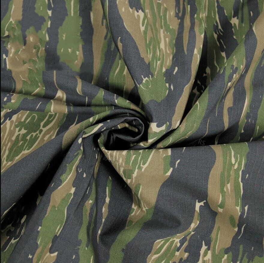 1M Nylon Cotton Plaid Fabric Black Tiger Stripe Camouflage Cloth for Suit DIY