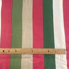 2 YD Muted Red Green Tan Stripe Fabric Cotton Blend