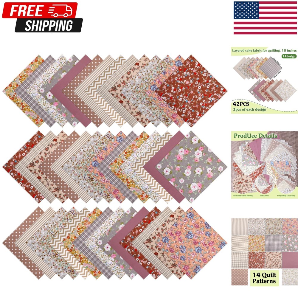 42Pcs Layer Cakes 10 Inch Squares for Quilting, Cotton Fabric Squares Pre-Cut…