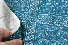By 1/2 Yd, Vintage, Pink & Cream Calico-Blocks on Blue, Concord, Kessler, V135