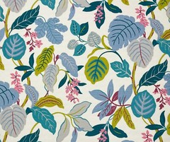 P KAUFMANN MERIDIA CONFETTI PINK BLUE LEAF SLUB DUCK COTTON FABRIC BY YARD 54″W