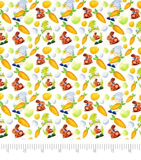 Easter Bunny Gnomes Multi Colored 100% Cotton Fabric BTY 36″ x 44″