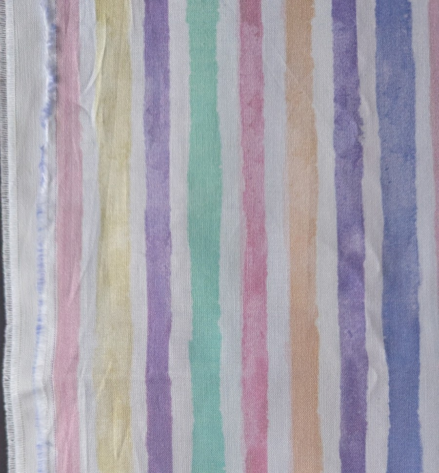 Vtg Joann’s Cotton Blend Muted Rainbow Stripe Fabric 72″ L x 45″ W Pc