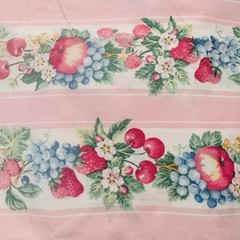 Vintage 90’s Joan Kessler Cottagecore Pink Stripe Strawberry Fabric 1.25 yd 44″