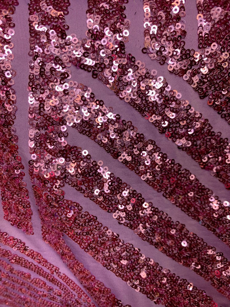 Thea PINK Geometric Sequins Diamond & Stripes on Poly Spandex Lace Fabric by th
