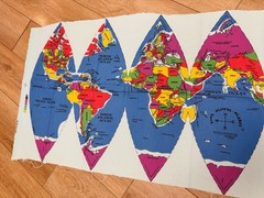 Dymaxion Map Style Playful Planet EARTH Cotton FABRIC PANEL VINTAGE 24 x 58″ NEW