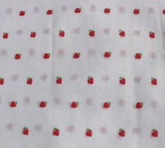 2 Yards VTG Semi-Sheer Voile Dotted Swiss Fabric Scattered Strawberries