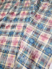 Madras Inspired Fabric Colorful Pastel Pink Blue Yellow & Turquoise 54×42 READ