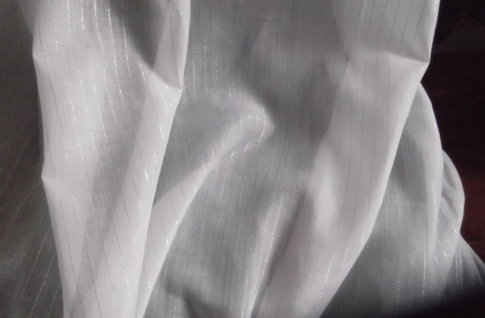 WHITE COTTON VOILE FABRIC with SILVER LUREX PINSTRIPE, 150 cm wide, AUSTRALIAN