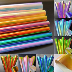 Holographic Jelly PU Leather Fabric Rainbow For Sewing Bag Clothing Material DIY