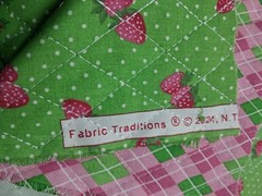 Double Sided Pre-Quilted Fabric Strawberries Pink & Green (1 Yard x 42″W) Cotton