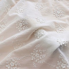 1M Cotton Fabric Floral Cloth 3D Embroidered Flower Costume Tablecloth Craft Sew