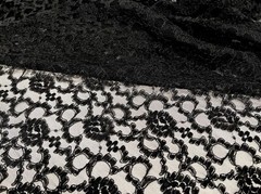 BLACK Corded Embroidery Lace Fabric 50” Width 1 Yard