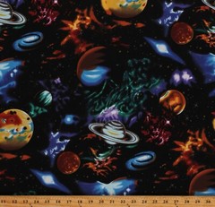 Cotton Outer Space Planets Stars Galaxy Black Fabric Print by Yard D566.90