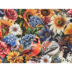 Florinda Francesco Moretti Panel Flower Garden with Birds 24 x 43 inches