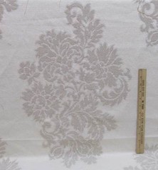 Embossed Brocade Fabric Scrolling Design on Ivory w/ Metallic Accents Beige