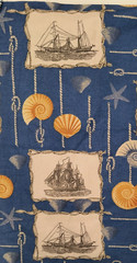 Jo-Ann Fabrics New Material 33×55 inches Ships & Shells on Blue Crafts Quilt Sew