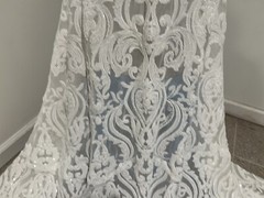 White 4way stretch sequins Embroidery Mesh Lace fabric 50” Width 1 Yard