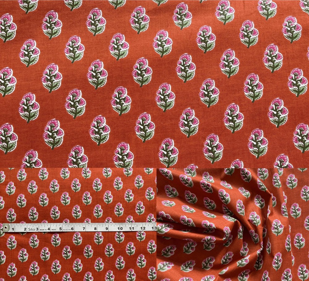 Indian Hand Block Print 60/60 Brown 100% Cotton Fabric by The Yard, Lightweight