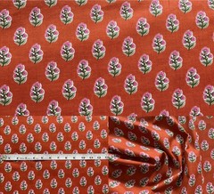 Indian Hand Block Print 60/60 Brown 100% Cotton Fabric by The Yard, Lightweight