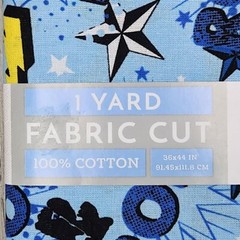 Rock n Roll One Yard Blue Cotton Fabric Lot of 2 Star Design David Textiles NWT