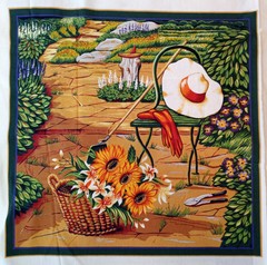 VTG MY MOTHER’S GARDEN Fabric Baum Textiles 12 Panels + 24 Appliques 88″ x 42″