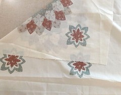 Vtg. Fabric *Cheater Quilt Top 72″L X 61″ W *Tan/Green Floral Medallions
