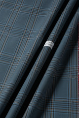 Teal Blue Windowpane Checked Suiting Fabric Cashmere Wool Best for Suit Pants