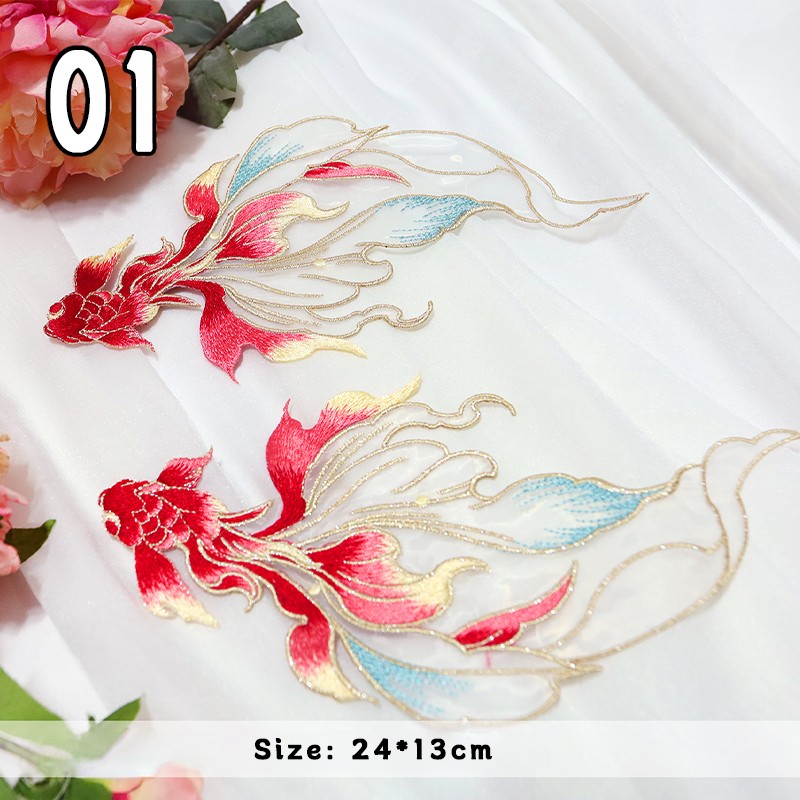 Chinese Style Goldfish Embroidered Patches Cheongsam Qipao DIY Patches Applique