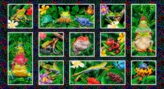 Frog Tropical Flower Fabric 23″ Panel 44″W Jewels of the Jungle Cotton Studio E