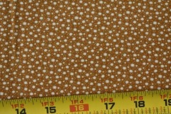 By 1/2 Yd, Cream Stars & Metallic-Gold Dots on Golden-Brown Quilt Cotton, P1555