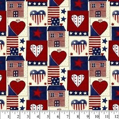 Patriotic Americana Heart House Patchwork Sewing Fabric Cotton 36 x 44-in Craft