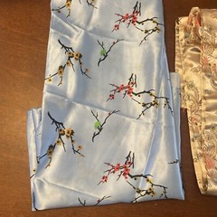 Asian Oriental Style Silk/ Faux Silk Fabric Blue W/ Flowers, Gold W/ Dragons Etc