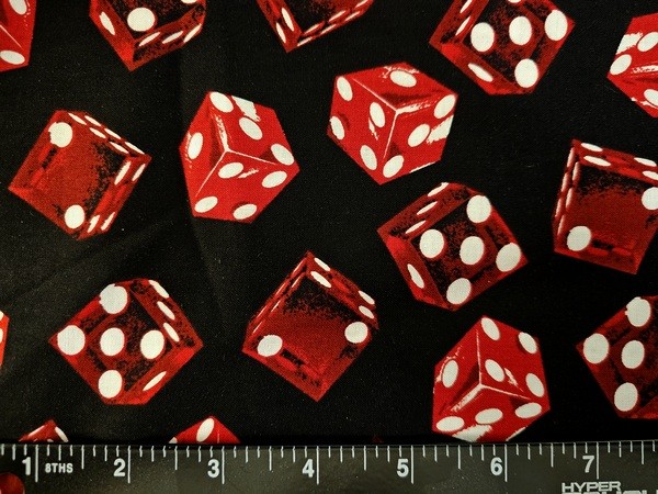 SHAMASH Fabric – Red & White Dice on Black – by the HALF yd (18″)