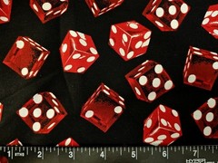 SHAMASH Fabric – Red & White Dice on Black – by the HALF yd (18″)