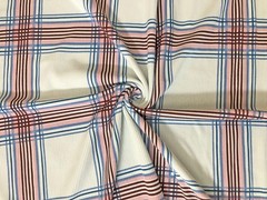 Rib Knit Ivory Plaid Denim Blue Burgundy 4 Way Stretch 60″W Yard-RBPR103