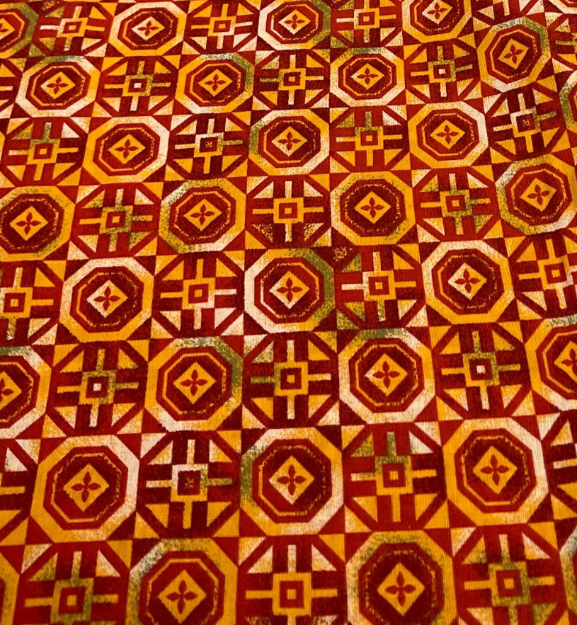 HANCOCK FABRICS – BURGUNDY, RED, GREEN & GOLD GEOMETRIC- BY THE YARD