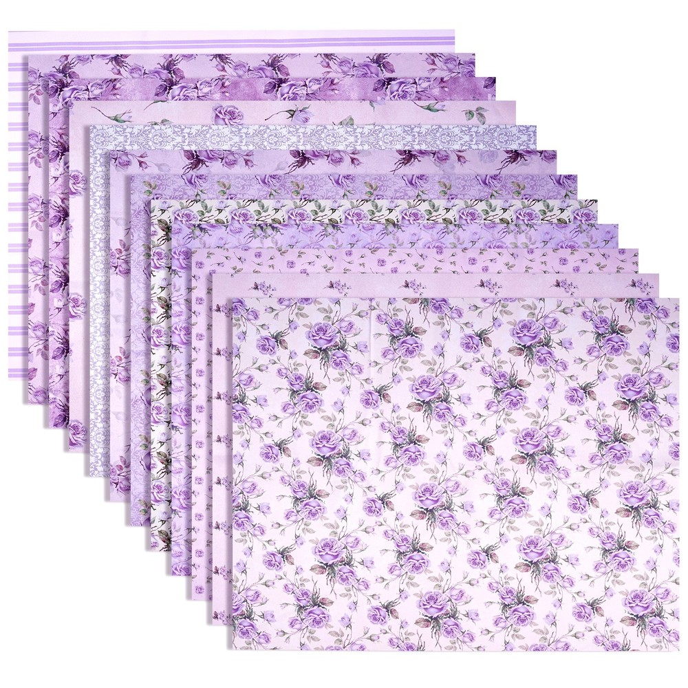 12pcs Purple Printed Polyester Quilting Fabric Bundles 18″x22″ for DIY Crafts
