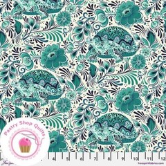 TULA PINK Free Spirit BESTIES NO RUSH 216 Blue Green Teal TURTLES Quilt Fabric