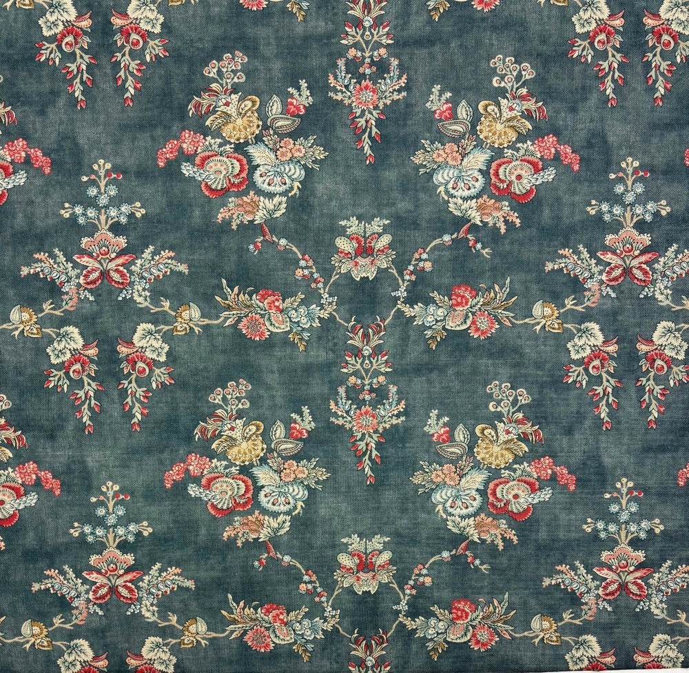 BALLARD DESIGNS QUINTON NAVY BLUE FLORAL MULTIUSE LINEN FABRIC BY THE YARD 54″W
