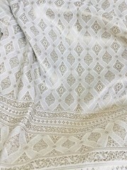 Thai Silk Damask Traditional Wedding Skirts Dresses Costume DIY Pale Gray & Gold