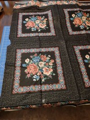 Vtg VIP Cranston Print Works Floral & Black Print Fabric 14 Squares 3 pieces